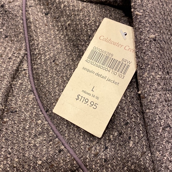 NWT Coldwater Creek Brown Lined Sequin Detail Misses Jacket L 14-16 - Picture 3 of 15